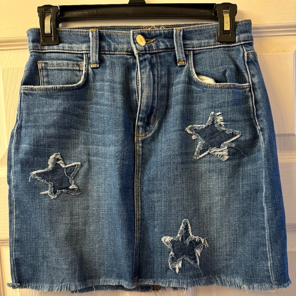 L'Agence Blue Denim Estrella Star Embroidery Mini Skirt SZ: 24/XS